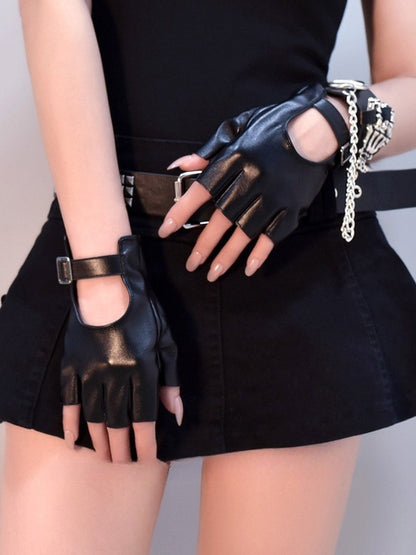 Cyberpunk Buckle Schwarz/Weiß/SchwarzWeiß Fingerhandschuhe