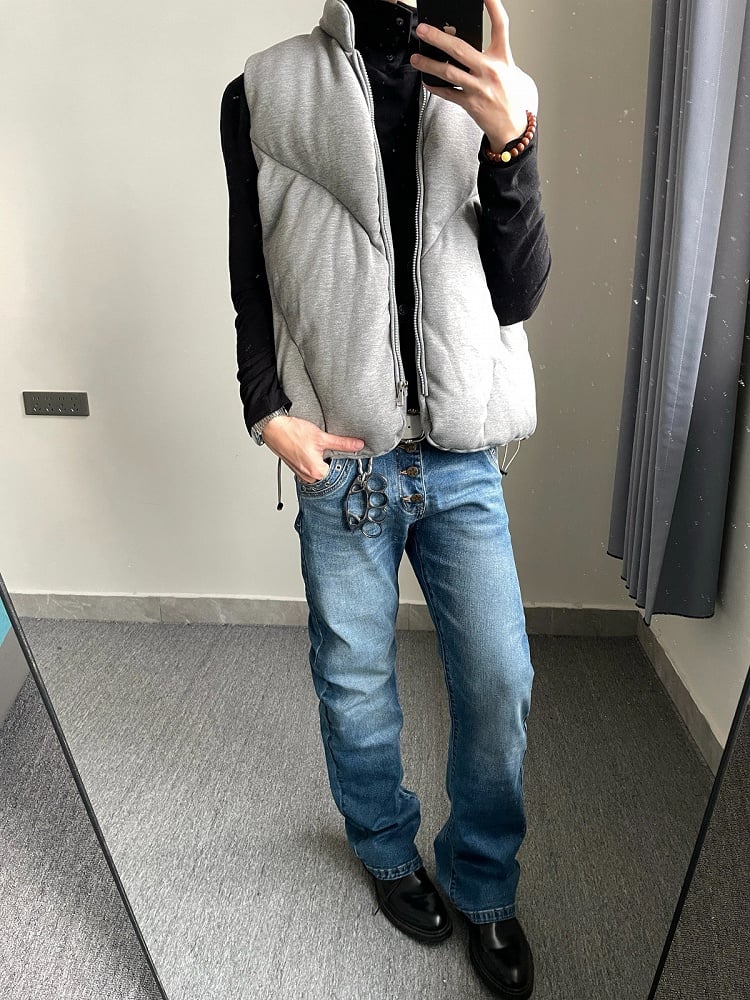 Faded Wash Straight-Leg Jeans in Dark Blue - DETW OnLine