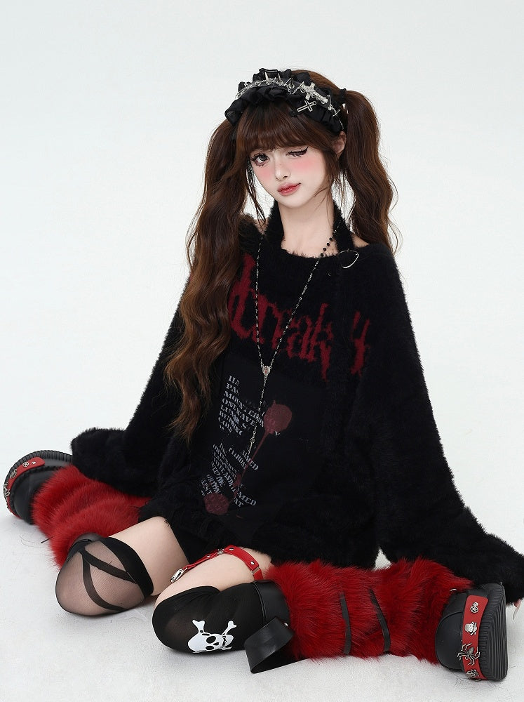 Graphic Halter Bittersweet with Letter Black Sweater Loose Neck