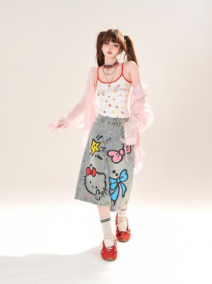 ハートピンク/アプリコットサンプロテクションシャツ フリルバックリボンディテール