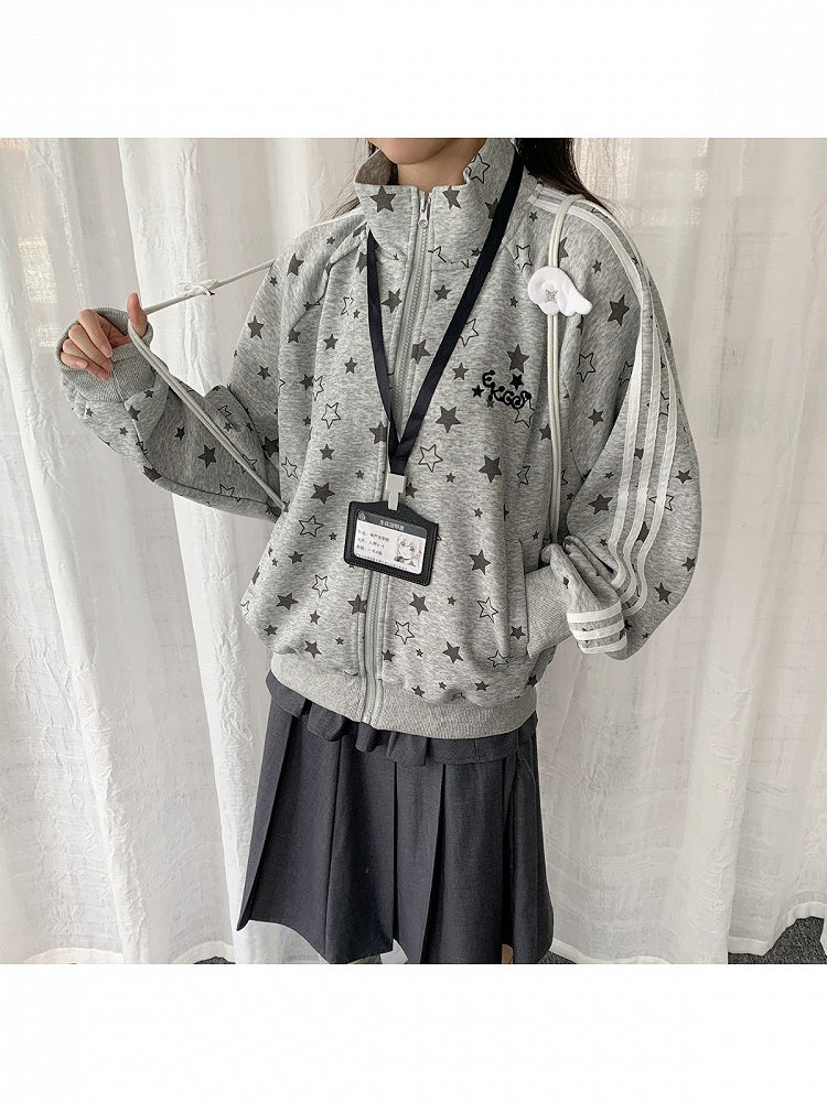 2-Color Y2K Star Zip-Up Jacket with Stripe Pattern - Solkatt