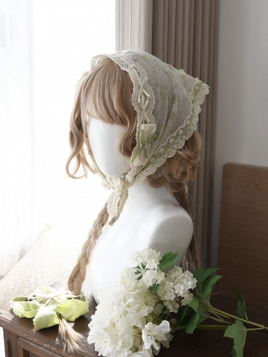 Embroidery Green Triangle Small Scarf Bowknot