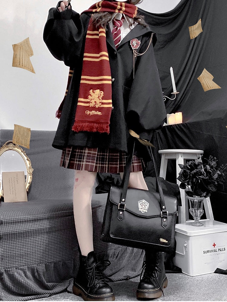Regular/Thicken and for Winter Black Version Autumn Preppy Vintage Hooded Coat