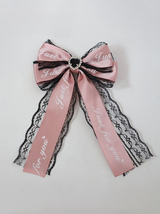 Kei Pink Bowknot Hairclip Jirai Letter Ribbon Black
