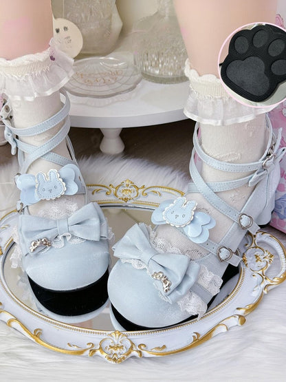 Mary Round - Toe Lolita Sweet with Bow Satin Blue Janes Details