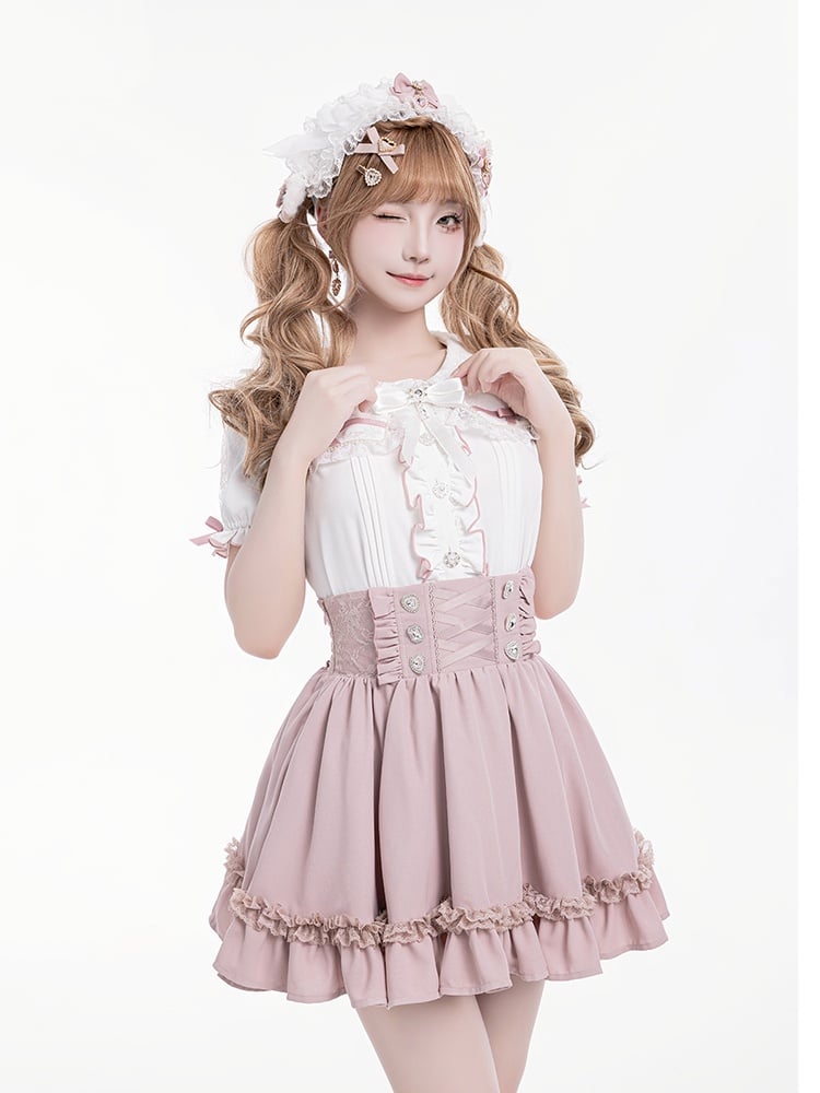 Skirt Waist Integrated Corset High Front with Jirai Kei Pink