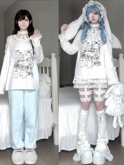 with White Lace-trimmed Ear Bow Decoration Bunny Hat