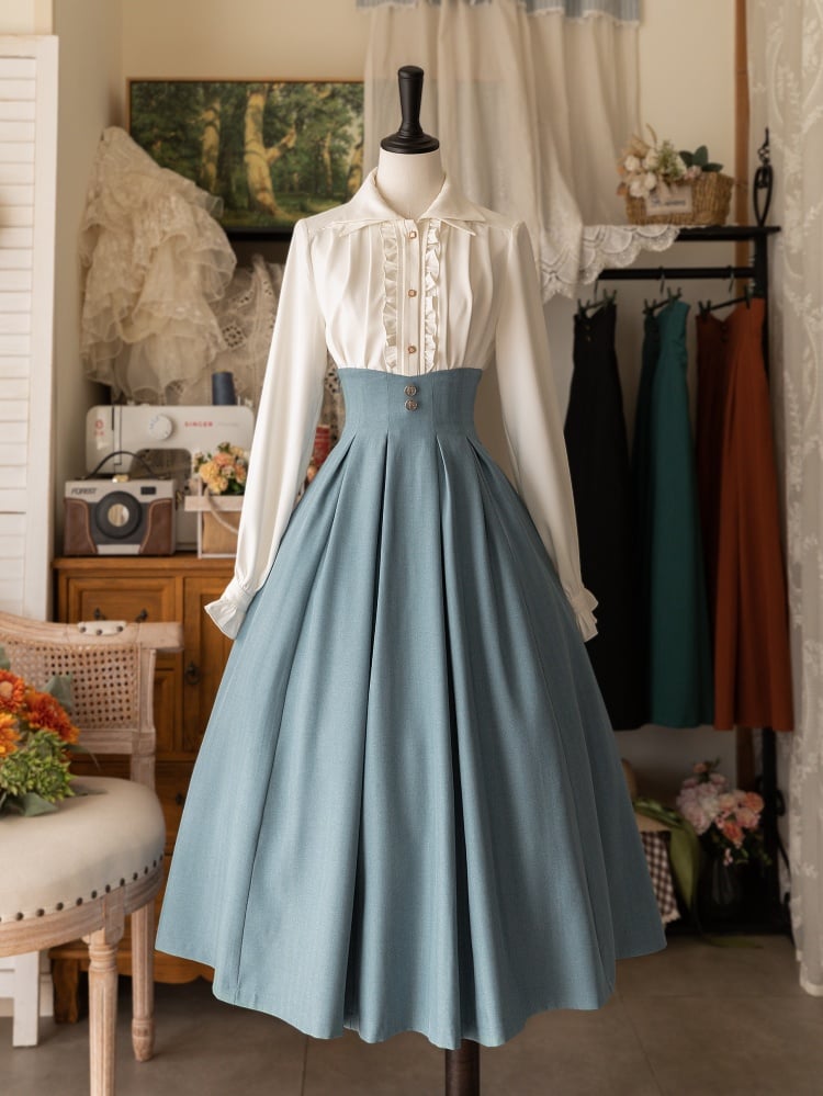 Blauer eleganter klassischer Lolita-Korsettgürtel-Midirock