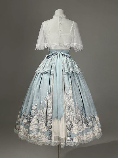 ホワイトスカート ハイケープウエストトップ キャミソール + チュールプリント キャッスルブルー