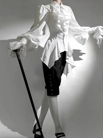 Pointed Foldover Collar Gothic Shirt Long Jabot Ouji Lolita White Sleeves