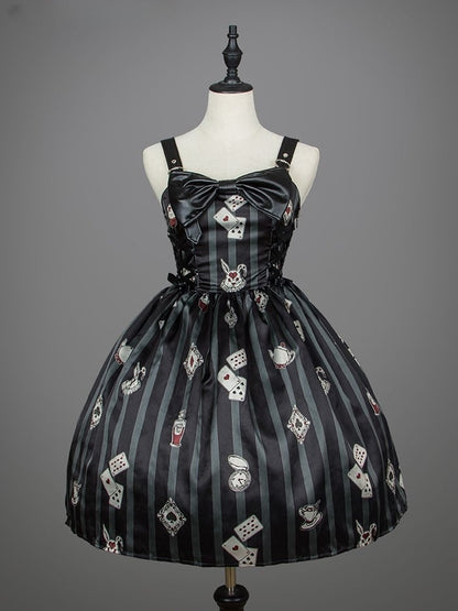 mit Spielen Schwarz Drucke Gestreiften Lolita Punk Grün Kleid Karte Dark