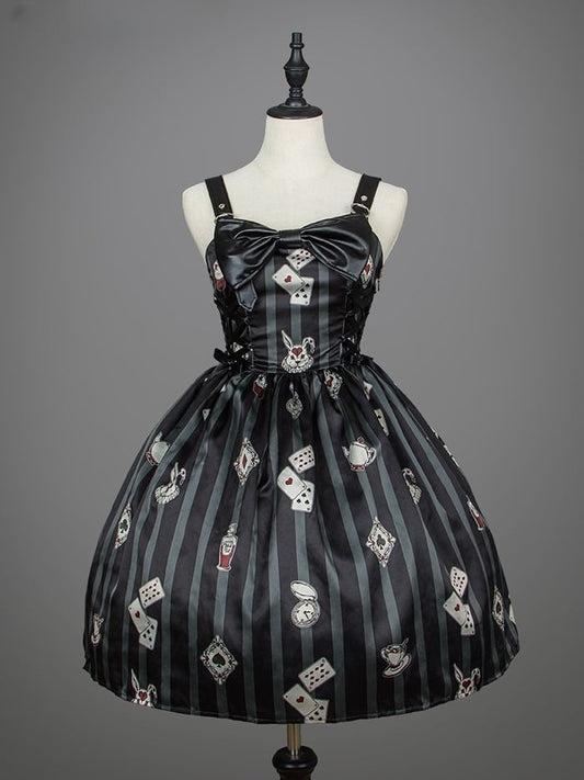 mit Spielen Schwarz Drucke Gestreiften Lolita Punk Grün Kleid Karte Dark