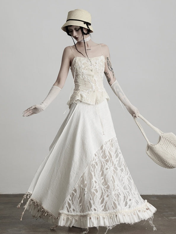 Tulle Umbrella Shawl Shell + Floral Charms Pattern White Skirt Urban Goth with