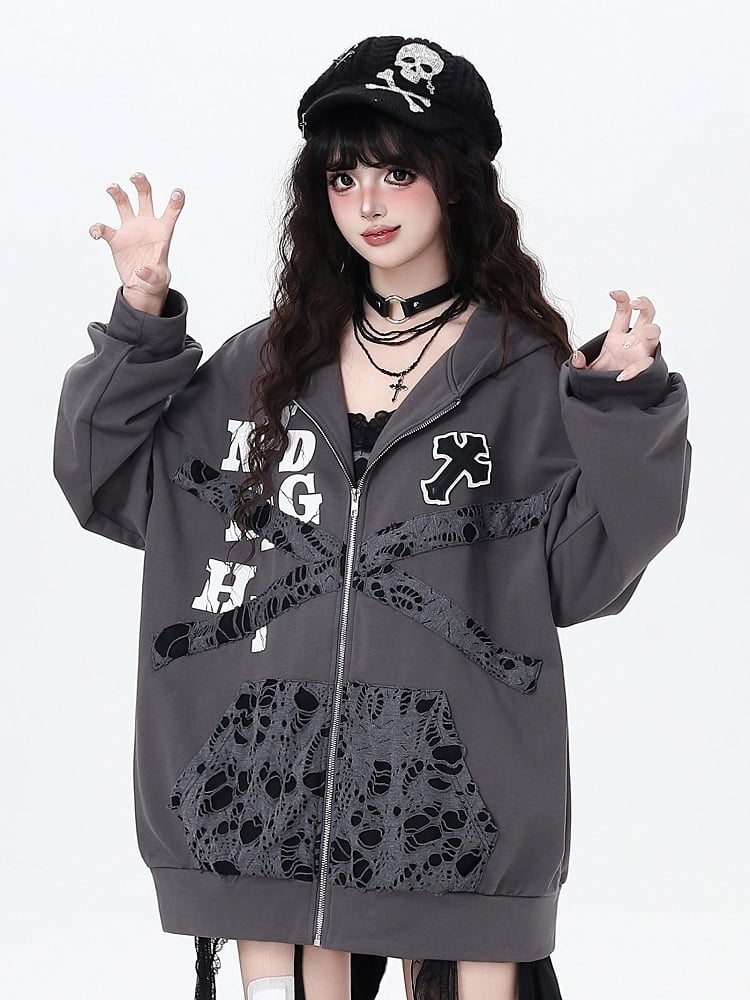 Kitten-Themed Hoodie Patches Jacket Bittersweet - Cross