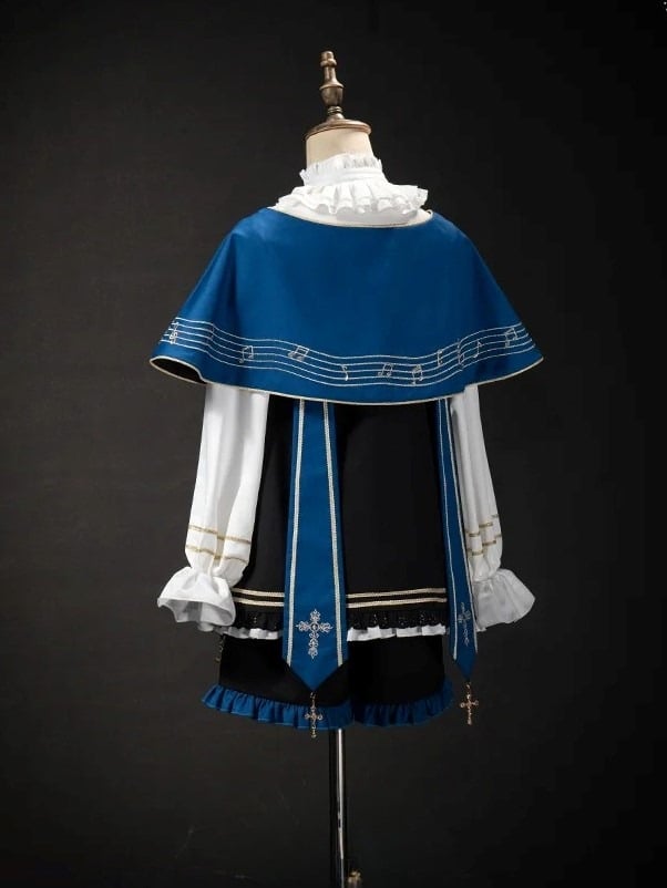 with and Top Set Musical Note Lolita Capelet + White Ouji Embroidered Blue Full Shorts