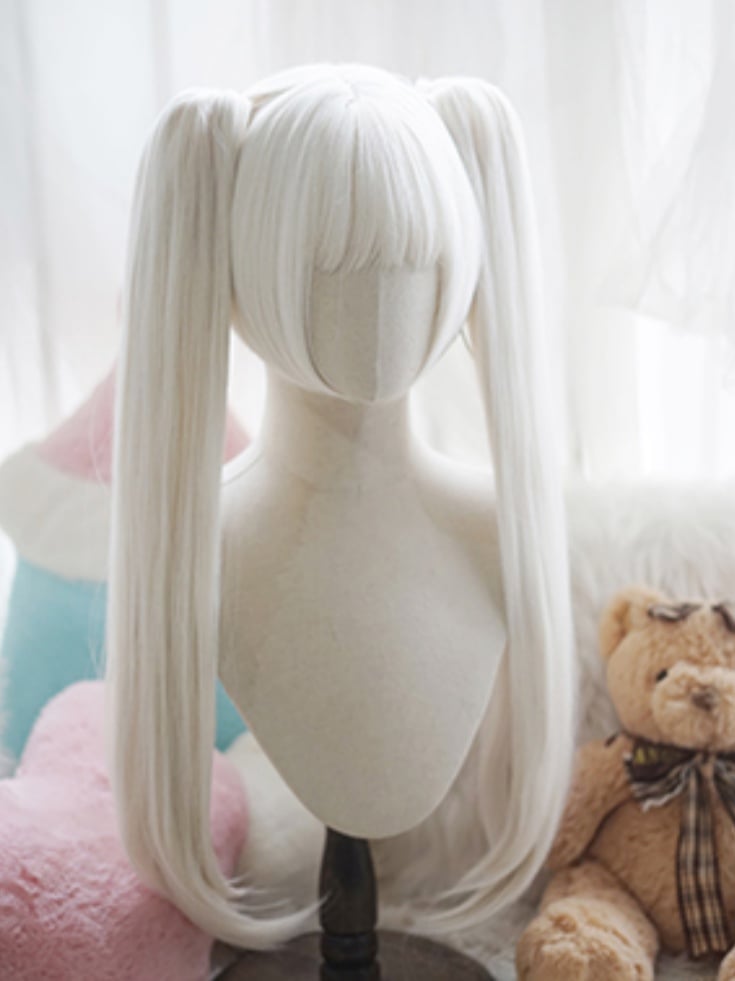 Milk White and Light Blonde and Black Bob Cut Short Straight Wig With Full Bangs