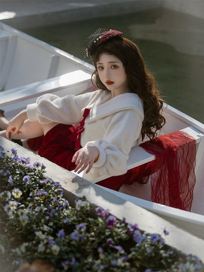 Elegant Red Mermaid Dress Coat Classic Lolita Set +