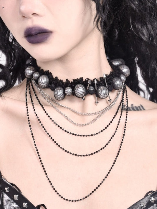 Black Dark Gothic Stud Beaded Pendants Choker