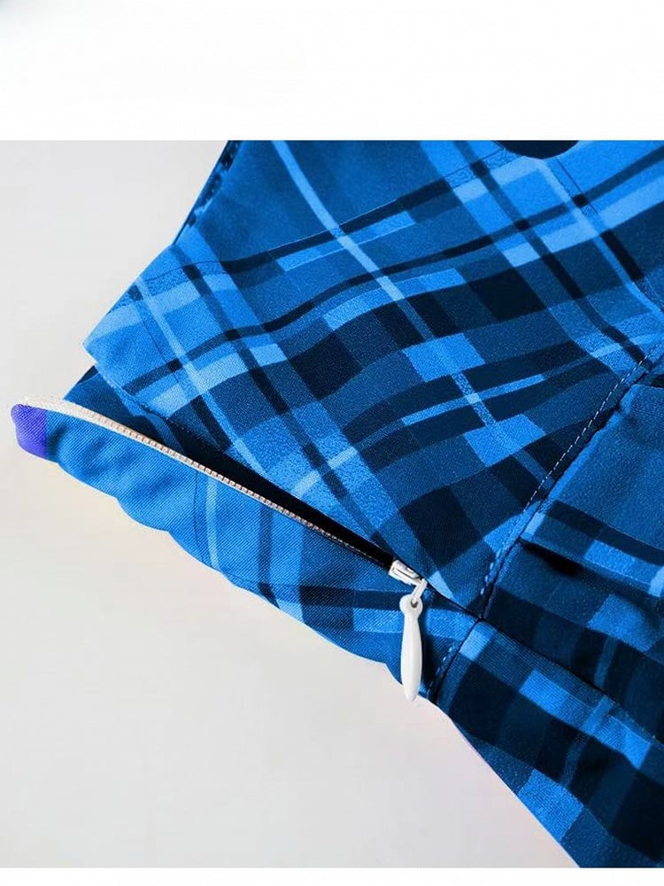 Musterrock Buchstabe Plaid Print Blau Y2K Plissee Klein