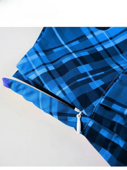 Musterrock Buchstabe Plaid Print Blau Y2K Plissee Klein