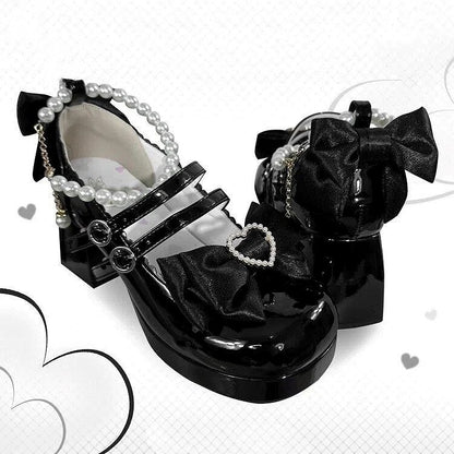 Detachable Lolita Janes with Mary Sweet Heeled Ankle 6.5cm Accents Black Beaded