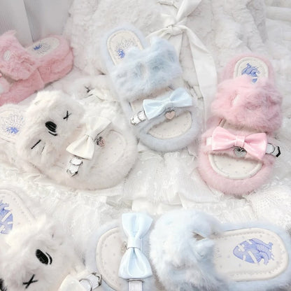 Plush Jirai Slippers: Kei White with Embroidery Platform Kitten