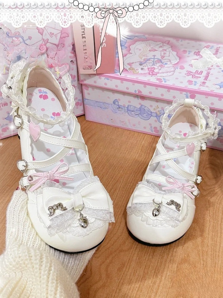 Sweet Bow with White PU Lolita - Details Shoes Leather