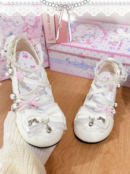 Sweet Bow with White PU Lolita - Details Shoes Leather