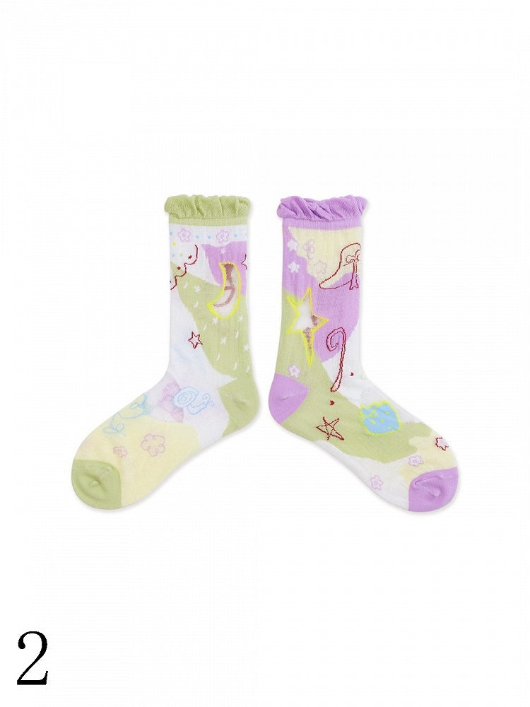 Manschettenoptionen Bunte Lolita Süße Socken Kalb 4 Rüschen