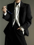 Black Collar with Notched Front Button Blazer - Ouji