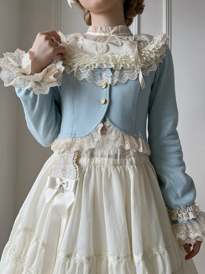 Autumn Trim Fashion Blue Accents Dusty Cropped Lolita Cardigan mit Spitzenschleife und