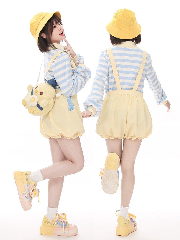 Yellow Little Chicken Overalls Bubble Shorts