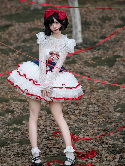 Inspired Version Dress Lace White Lolita Cute Ruffle Multi-Layered Short Snow JSK