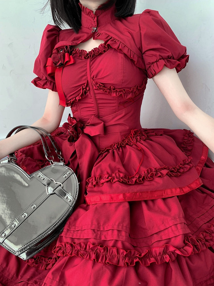 Top Ruffled Decorative Clasp Bolero Lolita Red Gothic with