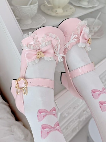 Bow in Shoes - PU Bear Jane Accents Low-heel/Mid-heel Pink Mary Teddy