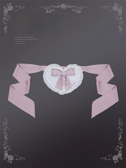 Self-tie and Sweet Decorated Lolita Apron Heart Pink White Bow