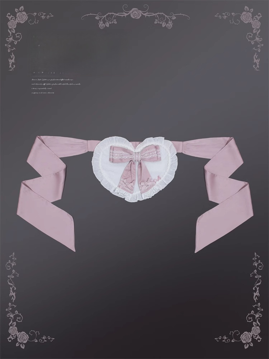 Self-tie and Sweet Decorated Lolita Apron Heart Pink White Bow