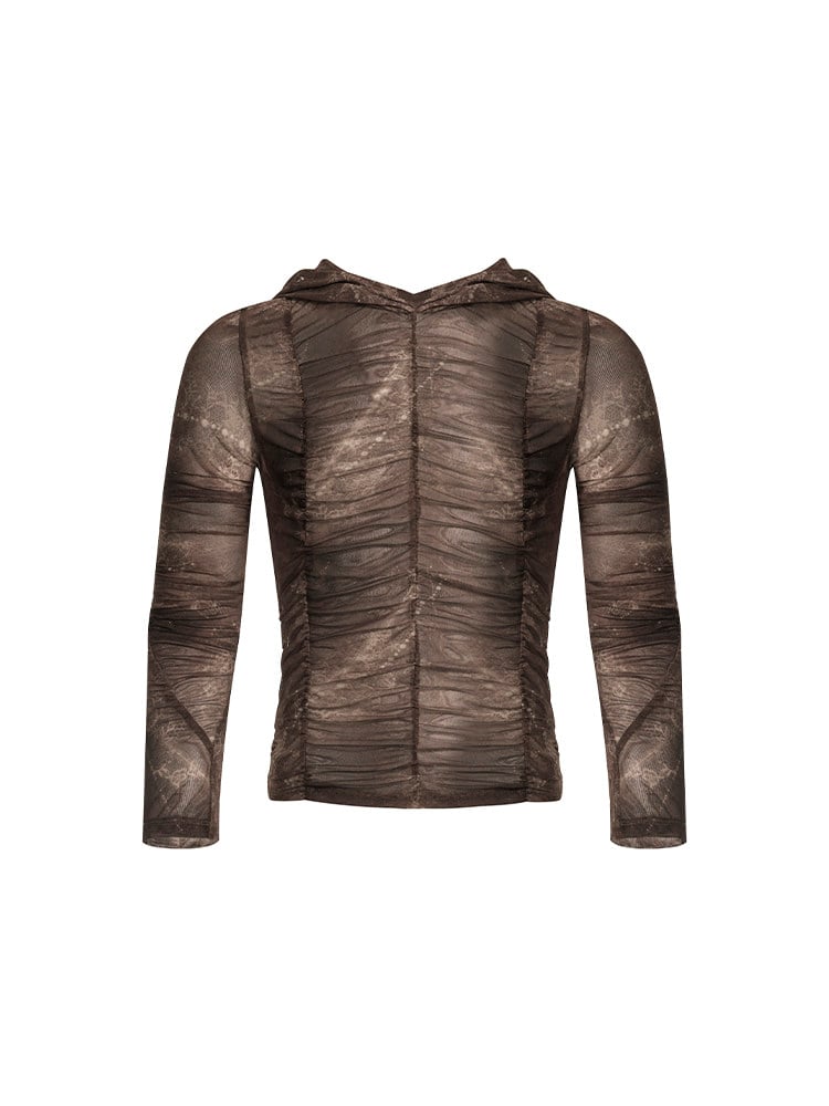 Brown Wasteland Punk Long Sleeve Top - Ruched Detail & Thumbhole Cuffs