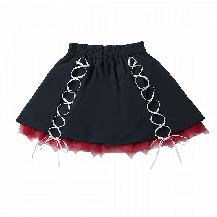 Sporty Kawaii Black & Red Mini Skirt with Lace-Up Details - PINK SAVIOR