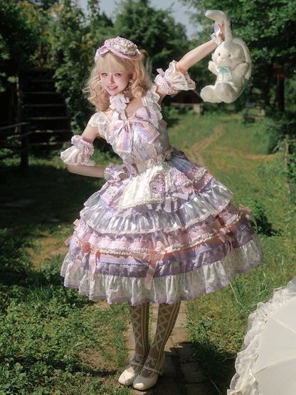 Taro Rock Sweet Paste Akzente JSK Lolita Lila Tiered Cake Bow Set Voll