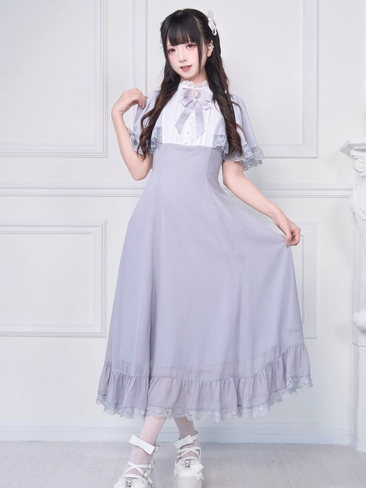 Brosche Jirai Kleid Kei Weiße Spitze Detailliert mit Grau Bowknot Kostenlose