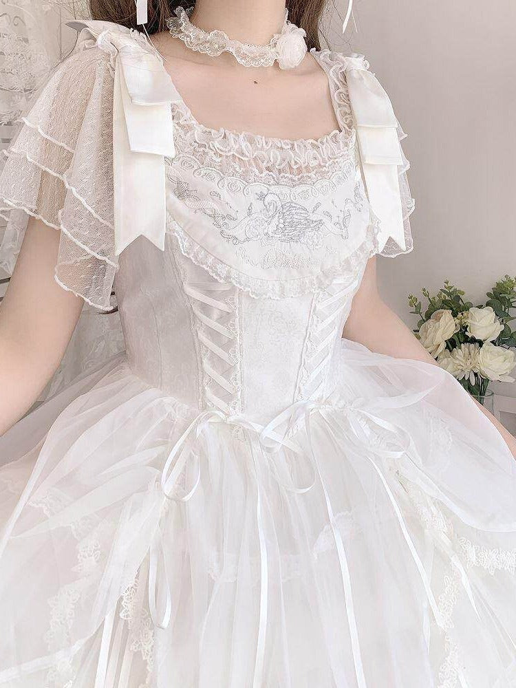 Short Sleeve Ballet Lace Lolita Blouse - Lan Jian Chuan