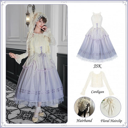 Purple Classic Gradient Lolita JSK Set with Cardigan and Hair Items - With PUJI