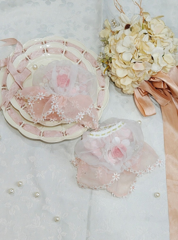 Detachable Blue Red/Green/Pink Floral Puff Lolita Trim Scalloped Sweet with Dark Edge Sleeves