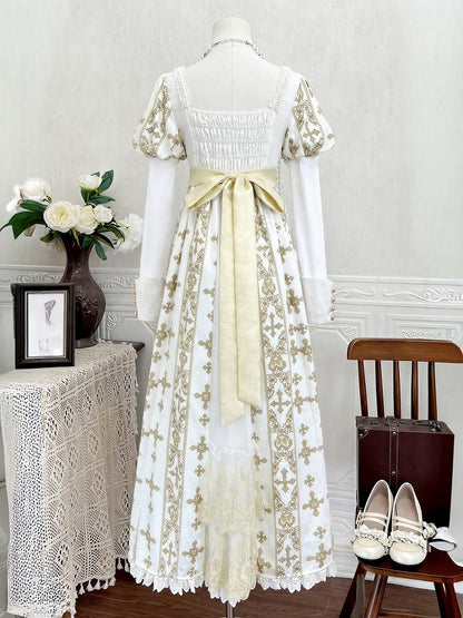 Gold Cross Gothic Lolita Empire Dress with Detachable Sleeves - Unknown Star
