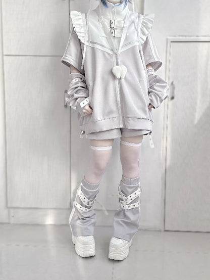 Detachable High Brooches Gray Free Neck with Sleeves Jirai Kei Jacket Angel-wing