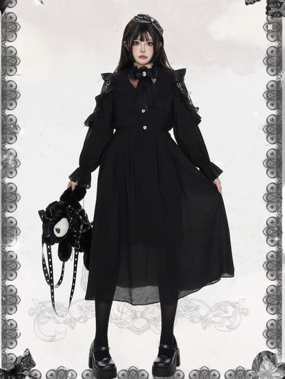 Plus Size Langes Kleid mit Herzknöpfen und schwarzer Spitze