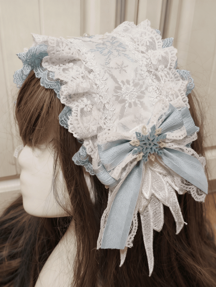 Lolita Snowflake Embroidery Lace Pink/Blue Hairband