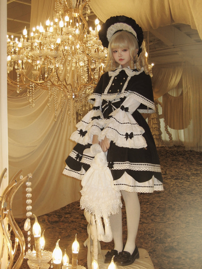 Decoration Black Bowknots White Peter Pan Collar Bell Sleeves Blouse