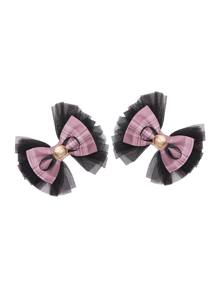 Idol Lolita Rosa karierte Haarspangen mit Schleife